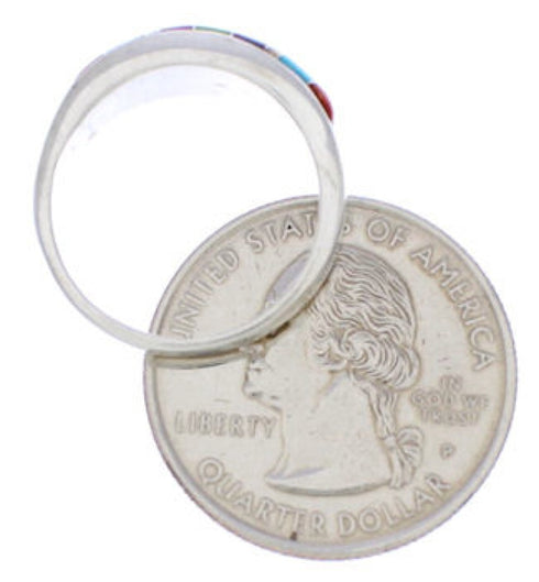 Sterling Silver Southwest Multicolor Inlay Ring Size 6-1/2 CX50615